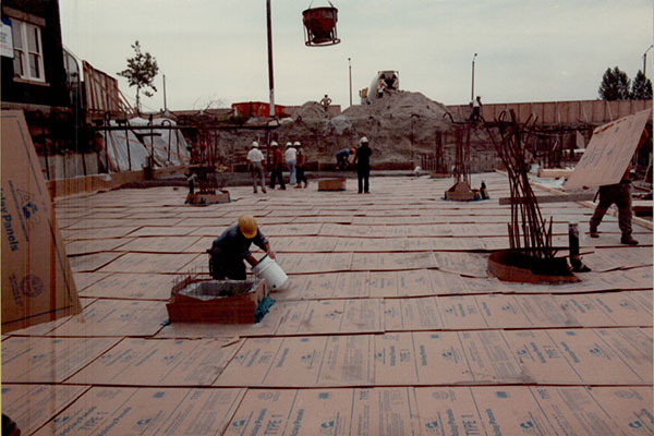 Volclay Panels waterproofing below grade foundations in Toronto in the mid 1980s